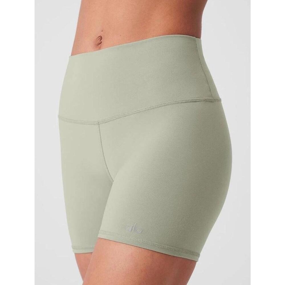 Alo Yoga Airbrush High Waist Biker Shorts Limestone Green S Sculpting Activewear